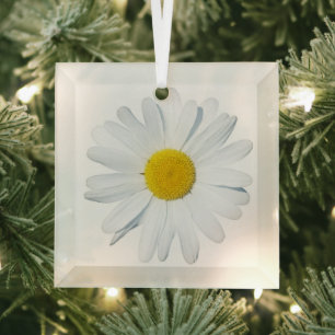 Flowers   Single Daisy Glass Ornament
