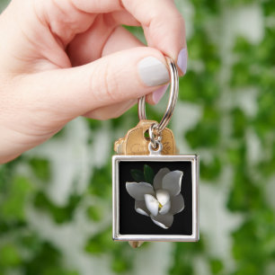 Flowers   Single White Magnolia Blossom Keychain