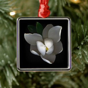Flowers   Single White Magnolia Blossom Metal Ornament