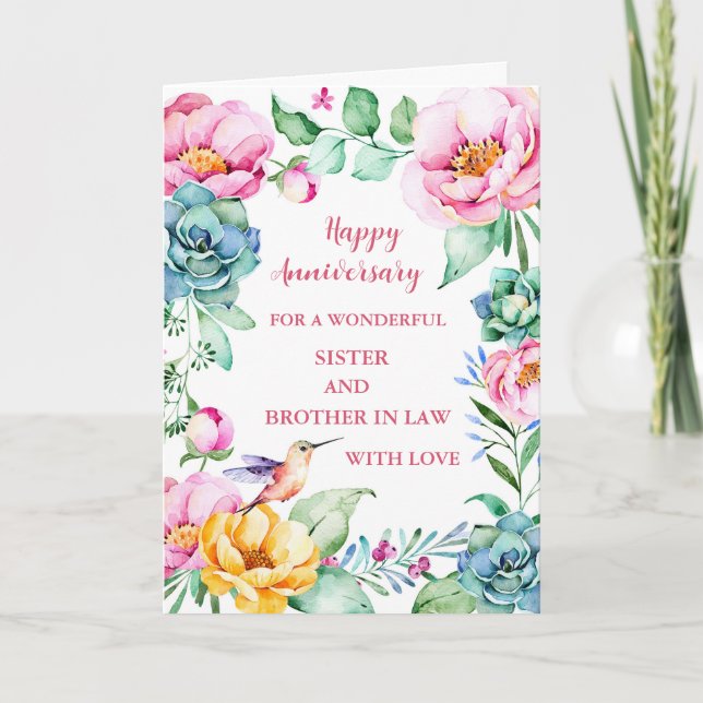 Flowers Sister and Brother in Law Anniversary Card (Front)