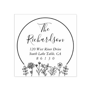 Flowers Sketch Diamond Return Address Self-inking Rubber Stamp