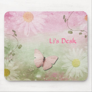 Flowers + Soft Swirl Vines + Butterfly Feminine Mouse Pad