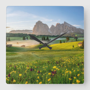 Flowers   Spring Alpe di Siusi Langkofel Square Wall Clock