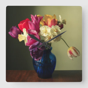 Flowers Spring Flower Bouquet Square Wall Clock