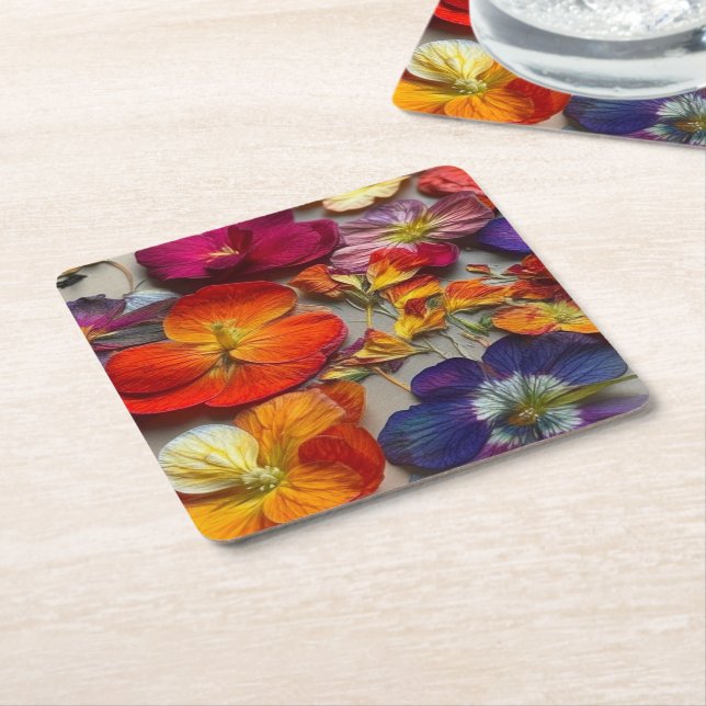 Flowers Square Paper Coaster (Angled)