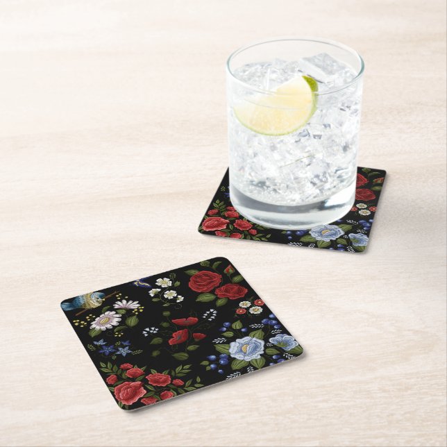 Flowers Square Paper Coaster (Insitu)