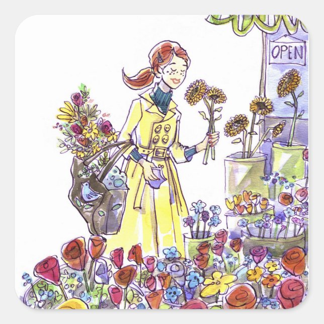 Flowers Square Sticker (Front)