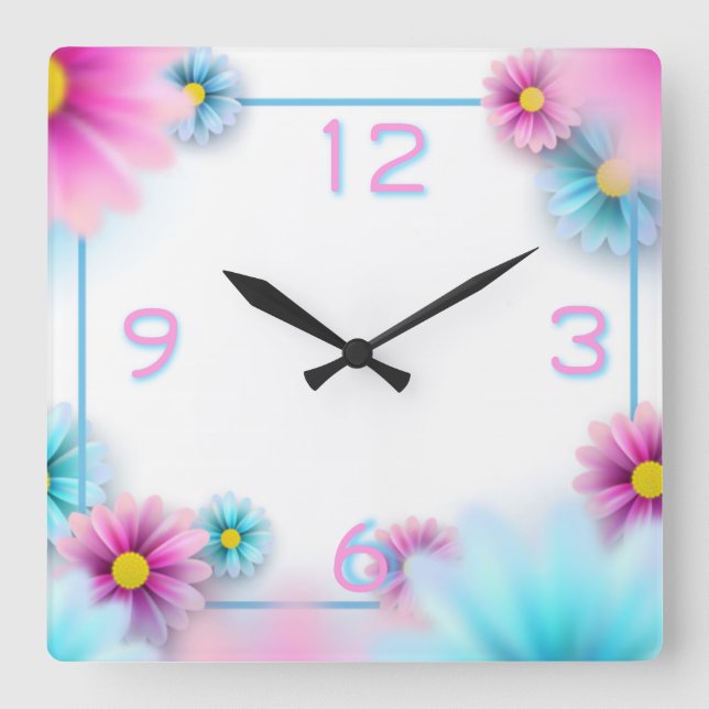 Flowers Square Wall Clock (Front)