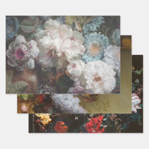 Flowers Still Life Dutch Decoupage Heavy Wt 3-Set Wrapping Paper Sheet