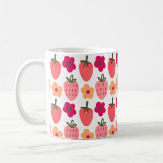 flowers & strawberries pattern coffee mug