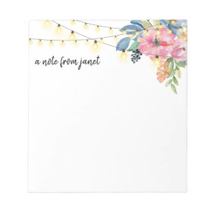 Flowers & String Lights Personalized Notepad