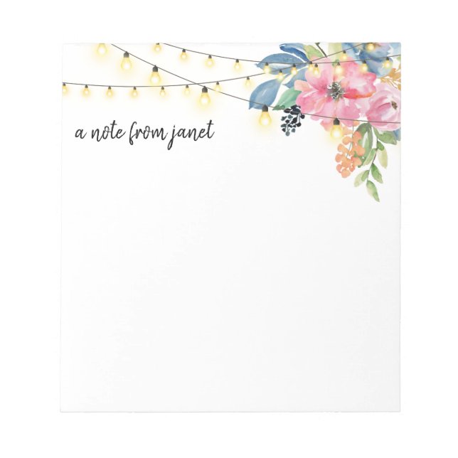 Flowers & String Lights Personalized Notepad (Front)