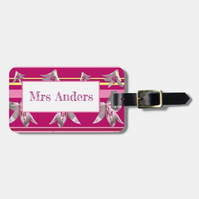Flowers & Stripes Luggage Tag w/ leather (Front Horizontal)