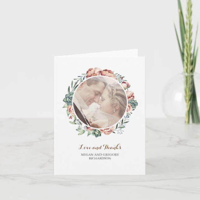 flowers succulents watercolor fall thanks photo thank you card (Front)