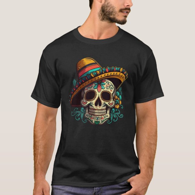 Flowers Sugar Skull Cinco De mayo Mexican Dia de L T-Shirt (Front)
