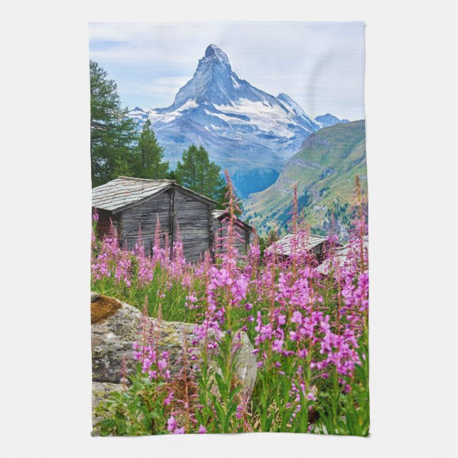 Flowers | Summer Matterhorn Switzerland Kitchen Towel (Vertical)