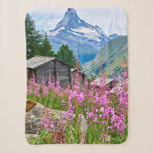Flowers Summer Matterhorn Switzerland Sherpa Blanket