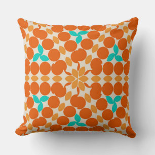 Flowers Swirls Circles and Twirls Orange and Teal Throw Pillow