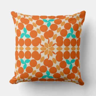Flowers Swirls Circles and Twirls Orange and Teal Throw Pillow