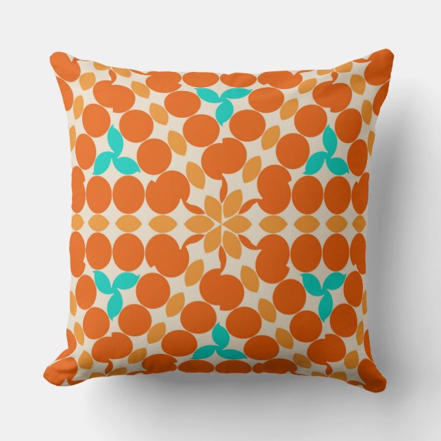 Flowers Swirls Circles and Twirls Orange and Teal Throw Pillow (Front)