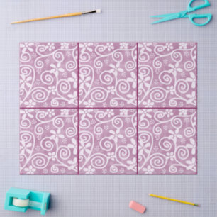 Flowers Swirls Dusty Pink White Pattern Decoupage Tissue Paper