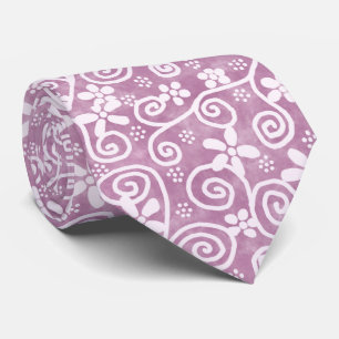 Flowers Swirls Dusty Pink White Pattern Whimsical Tie