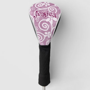 Flowers Swirls Pink White Pattern Personalized Golf Head Cover