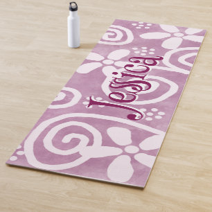 Flowers Swirls Pink White Pattern Personalized Yoga Mat
