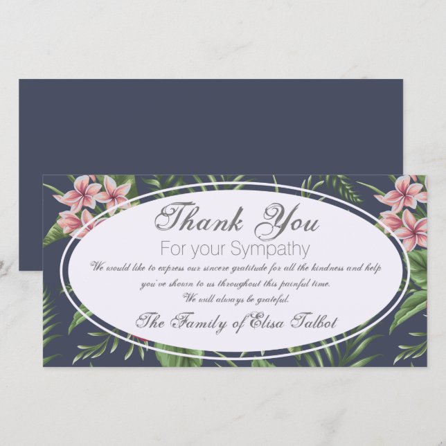 Flowers Sympathy Thank you Photo Card (Front/Back)