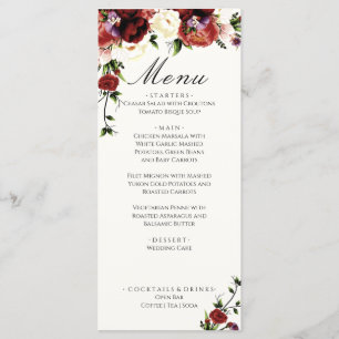 Flowers Terracotta Cream Burgundy Wedding  Menu