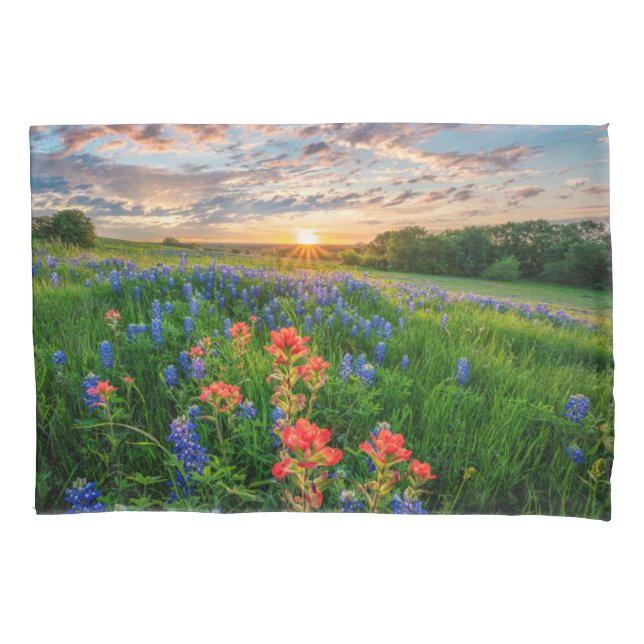 Flowers | Texas Bluebonnets & Indian Paintbrush Pillowcase (Front)