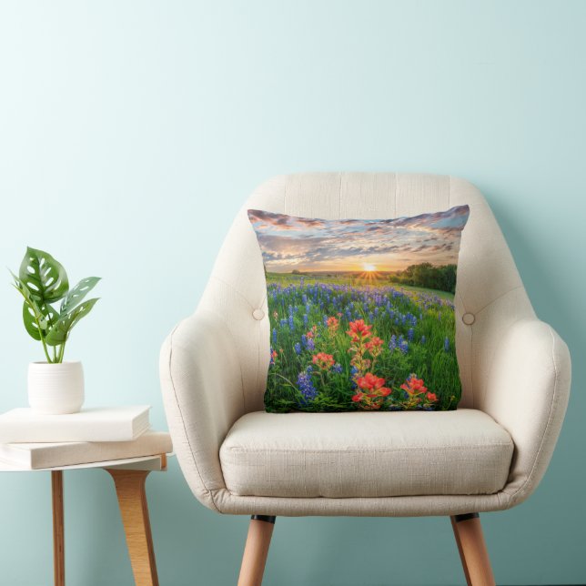 Flowers | Texas Bluebonnets & Indian Paintbrush Throw Pillow (Chair)