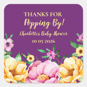 Flowers Thanks for Popping By Baby Shower Tag