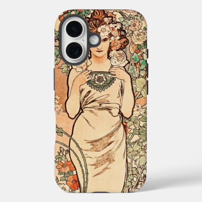 Flowers - the Rose by Alphonse Mucha Case-Mate iPhone Case (Back)