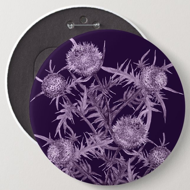 flowers THISTLE violet flower pattern 6 Inch Round Button (Front & Back)