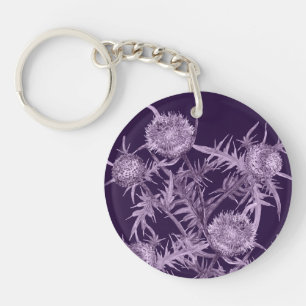 flowers THISTLE violet flower pattern Keychain