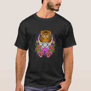 Flowers Tiger, Animal Lover, Floral Tiger Funny Wi T-Shirt