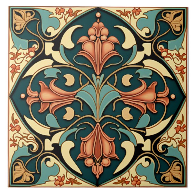 Flowers Tile - Art Nouveau Ceramic Tile (Front)