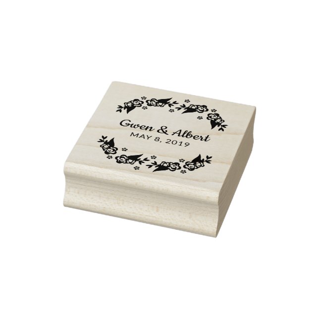 Flowers & Twigs Wedding Monogram Rubber Stamp (Stamp)