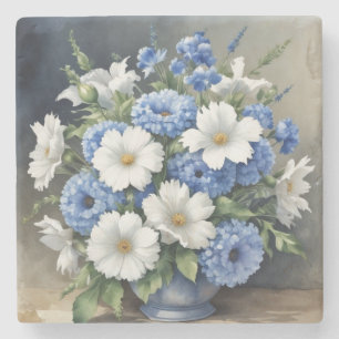 Flowers Vase Elegant Watercolor Stone Coaster