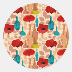 Flowers, vases and bottles pattern classic round sticker