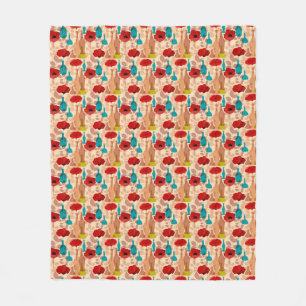 Flowers, vases and bottles pattern fleece blanket