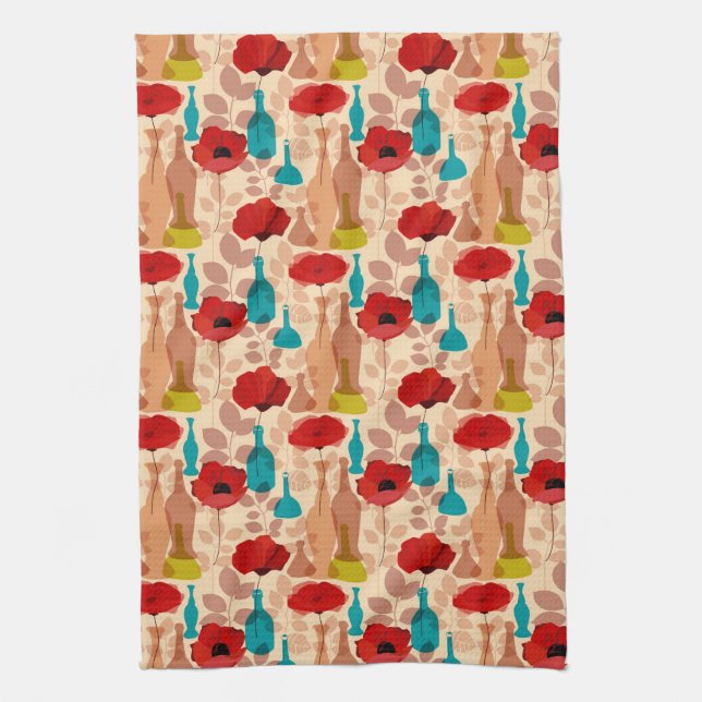 Flowers, vases and bottles pattern kitchen towel (Vertical)