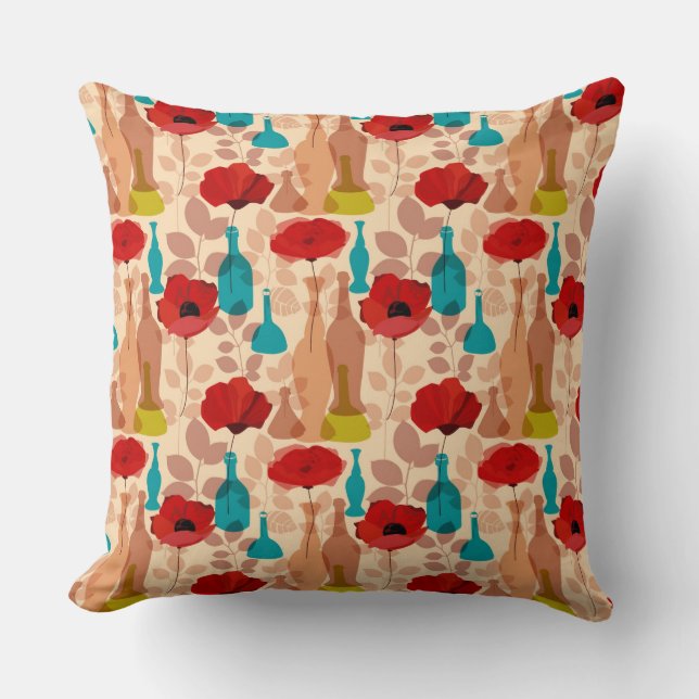 Flowers, vases and bottles pattern throw pillow (Front)