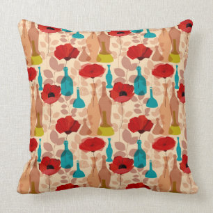 Flowers, vases and bottles pattern throw pillow