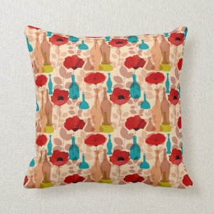 Flowers, vases and bottles pattern throw pillow