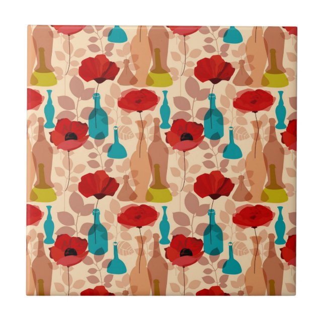 Flowers, vases and bottles pattern tile (Front)