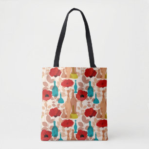 Flowers, vases and bottles pattern tote bag