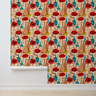 Flowers, vases and bottles pattern wallpaper