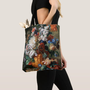 Flowers Vintage Floral Fine Art Custom Monogrammed Tote Bag